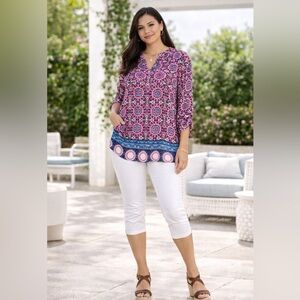 DR2 NWT Daniel Rainn, Pink, Red, and Blue Blouse/Top/Shirt 3/4 Or Long Sleeve